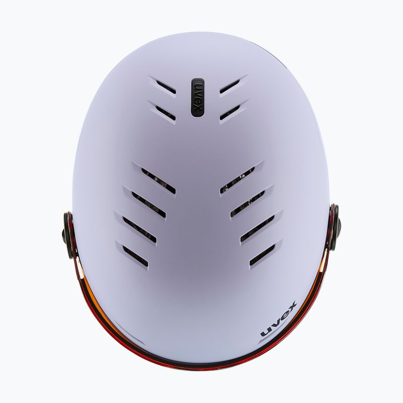 Casco da sci per bambini UVEX Rocket Visor Jr cool lavender abstract matt/mirrorsilver/lasergold 5