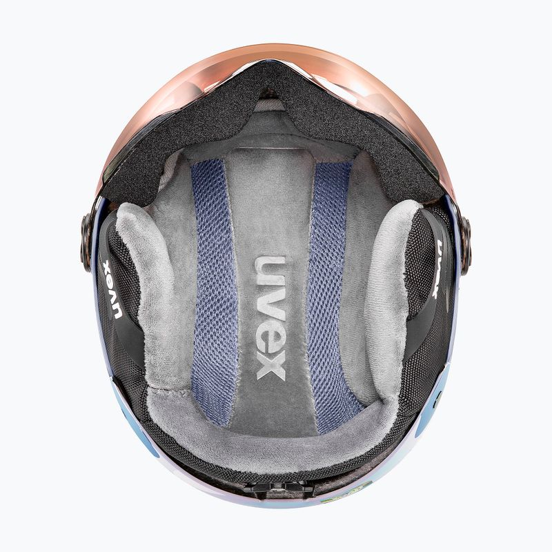 Casco da sci per bambini UVEX Rocket Visor Jr cool lavender abstract matt/mirrorsilver/lasergold 6