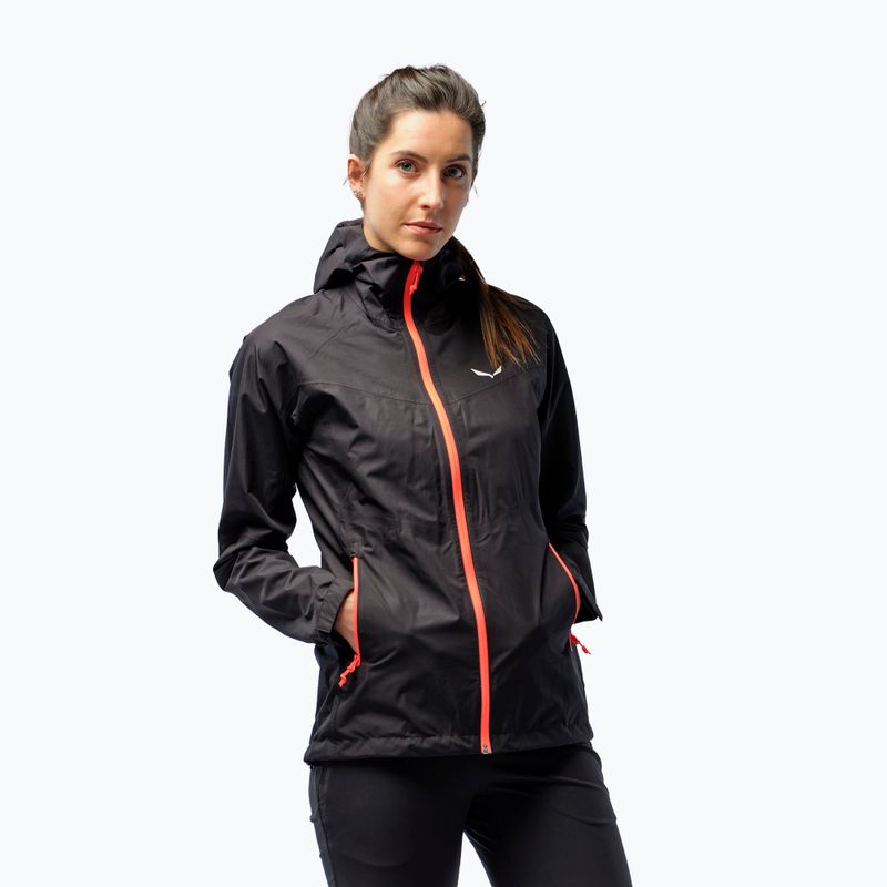 Giacca da pioggia Salewa da donna Puez Aqua 3 PTX nero/fluo corallo