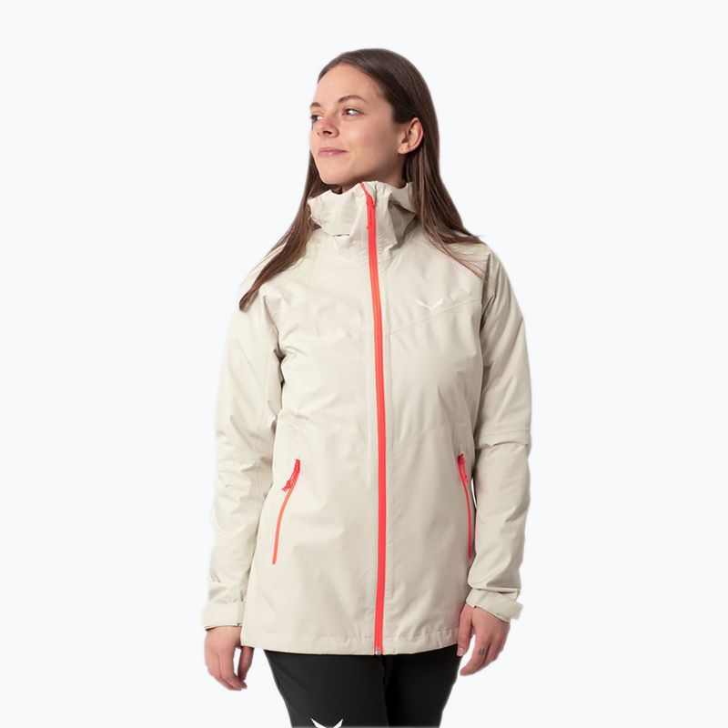 Salewa Puez Aqua 3 PTX, giacca da pioggia da donna, farina d'avena/corallo fluo