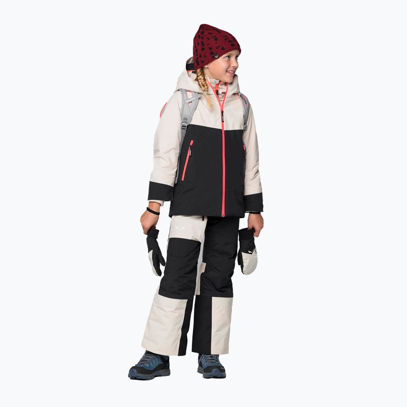 Giacca da sci Salewa Sella PTX/TWR da bambino, color avena/nero/fluo corallo