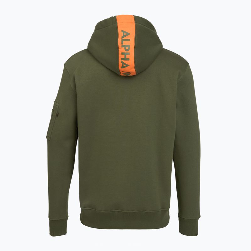 Alpha Industries Uomo Felpa con cappuccio a righe rosse verde scuro 2