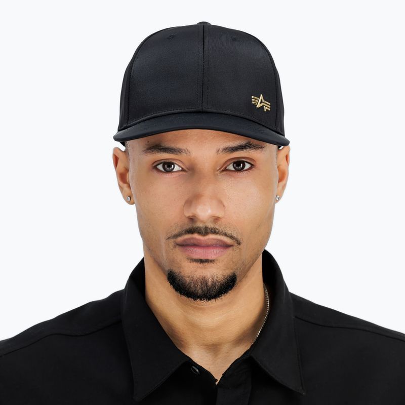 Berretto da baseball Alpha Industries Metal Label nero/oro lucido da uomo 4