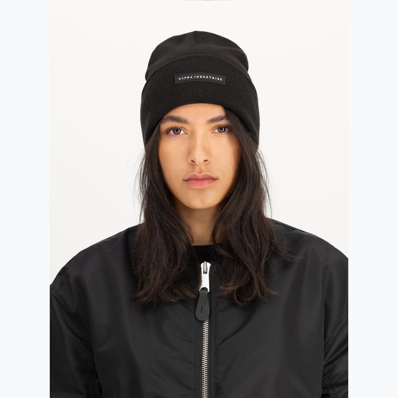 Berretto Alpha Industries Rubber Logo Beanie black 4