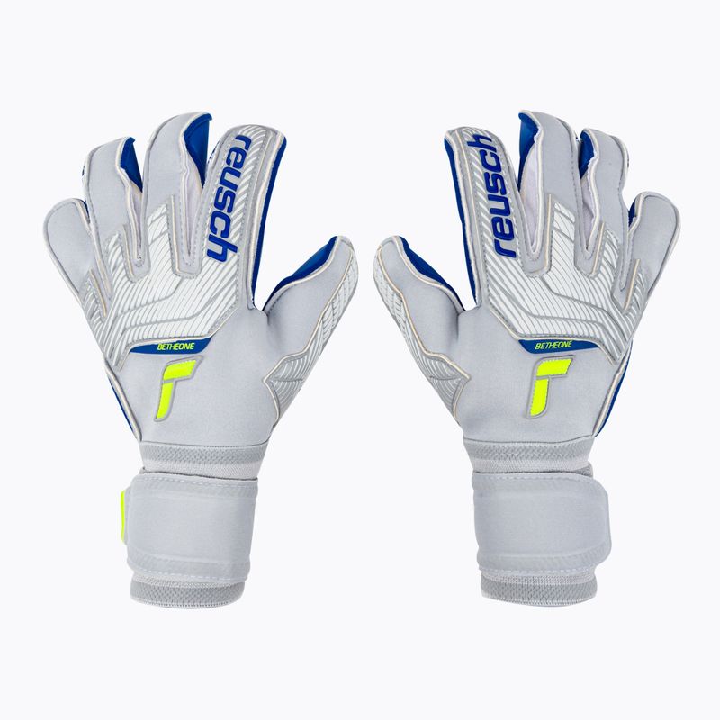 Guanti da portiere Reusch Attrakt Gold X Evolution Cut grigio vapore/giallo sicurezza/blu scuro