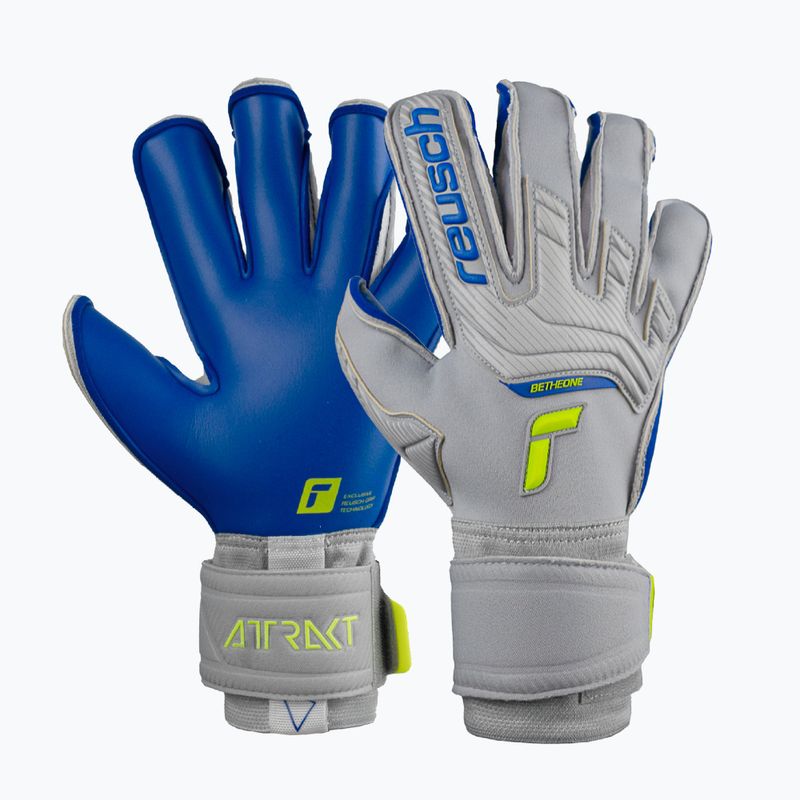 Guanti da portiere Reusch Attrakt Gold X Evolution Cut grigio vapore/giallo sicurezza/blu scuro 5