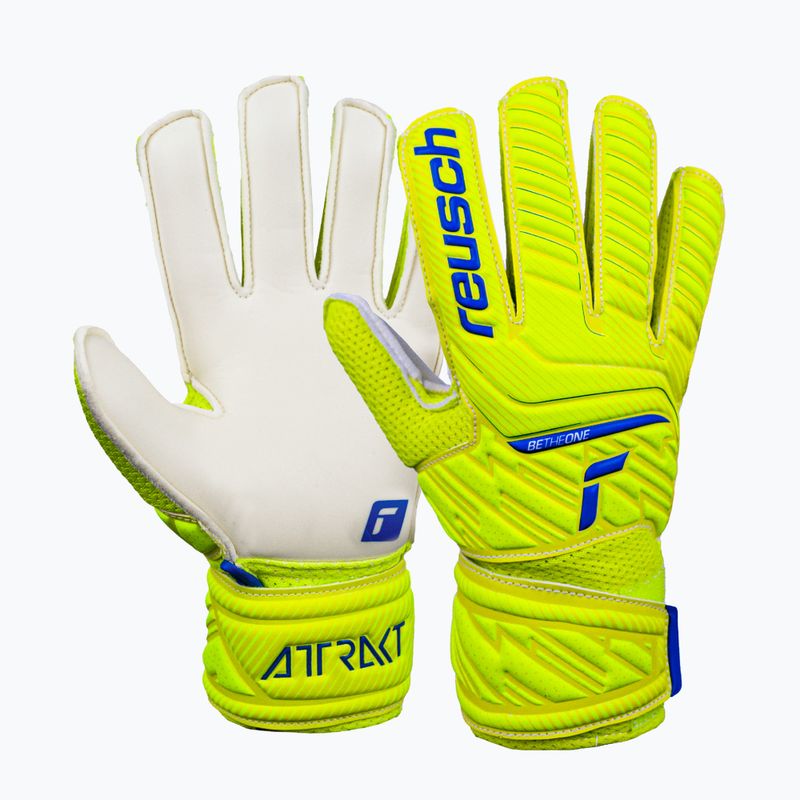 Guanti da portiere per bambini Reusch Attrakt Solid safety giallo/blu scuro/bianco 5