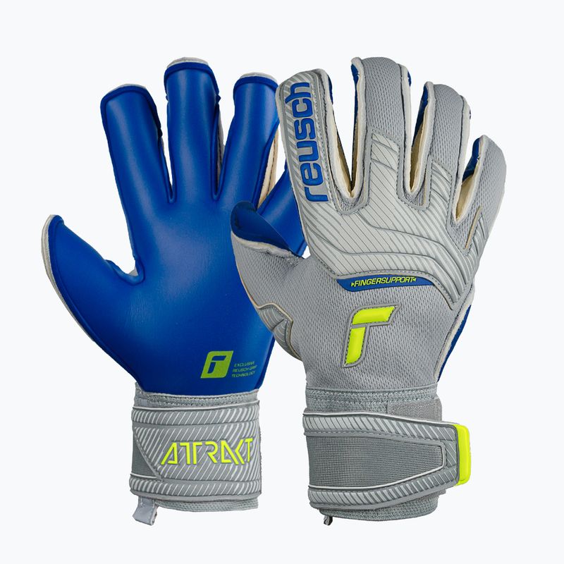 Guanto da portiere Reusch Attrakt Gold X Evolution Cut Finger Support grigio vapore/giallo sicurezza 5