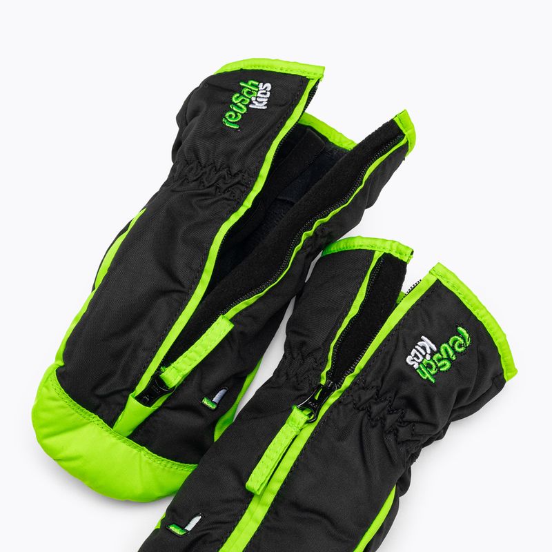 Guanto da sci per bambini Reusch Ben Mitten nero/verde neon 4