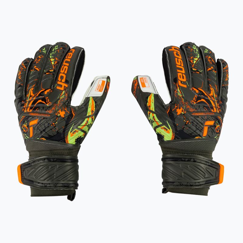 Guanto da portiere Reusch Attrakt Grip Finger Support verde deserto/arancio shocking