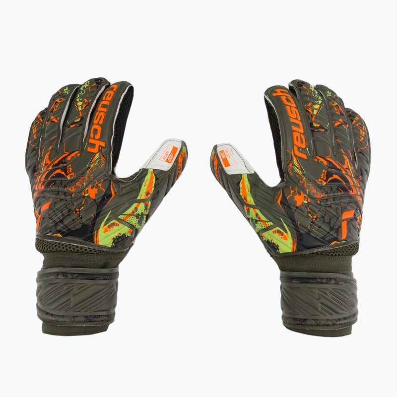Guanti da portiere Reusch Attrakt Grip verde deserto/arancio shock/nero
