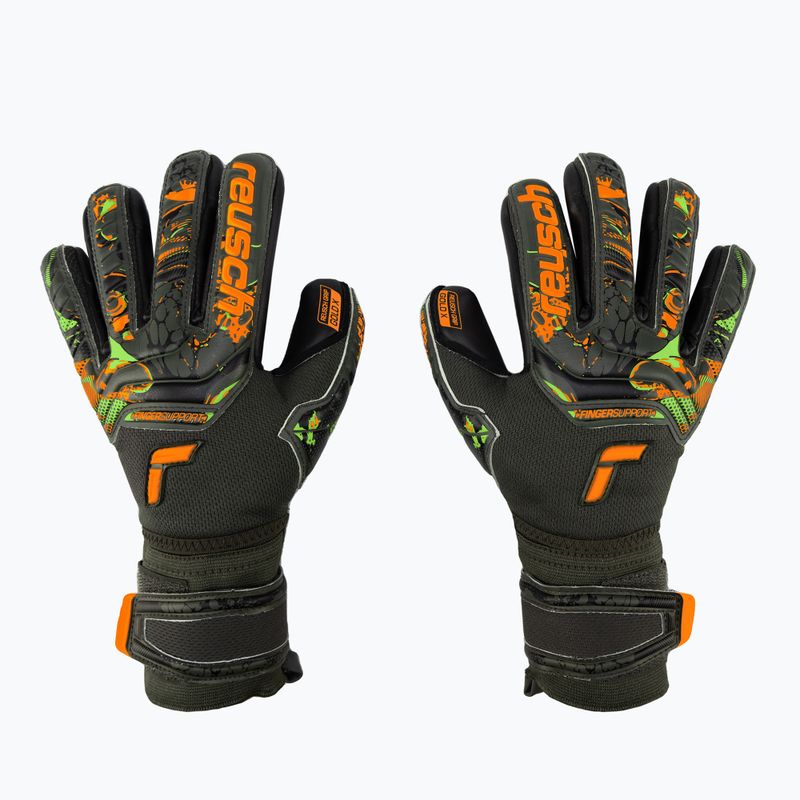 Guanti da portiere per bambini Reusch Attrakt Gold X Finger Support verde deserto/arancio shock/nero