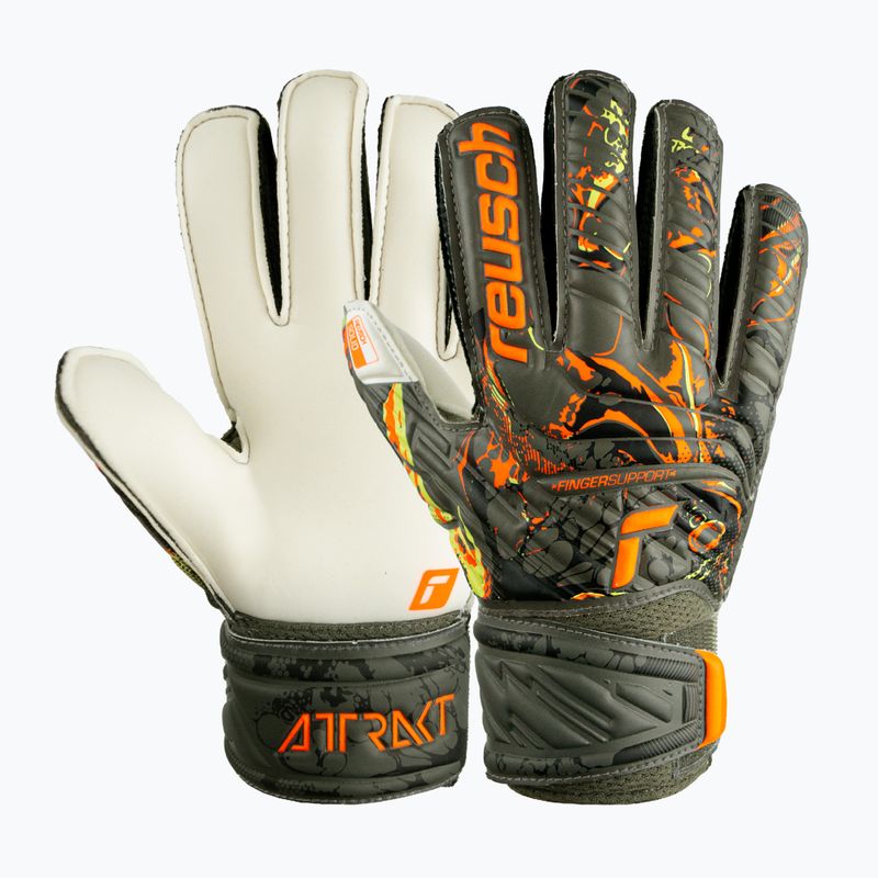 Guanti da portiere per bambini Reusch Attrakt Solid Finger Support verde deserto/arancio shocking 4