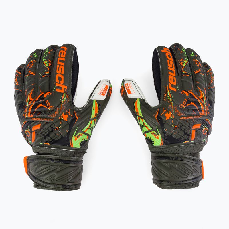 Guanti da portiere per bambini Reusch Attrakt Solid Finger Support verde deserto/arancio shocking