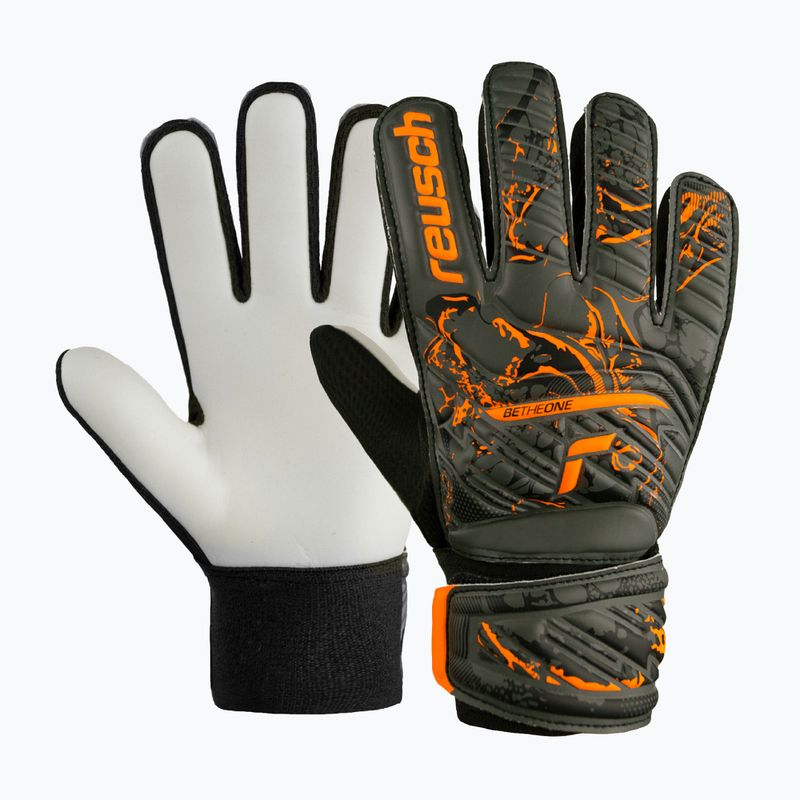 Guanti da portiere per bambini Reusch Attrakt Starter Solid verde deserto/arancio shocking 4