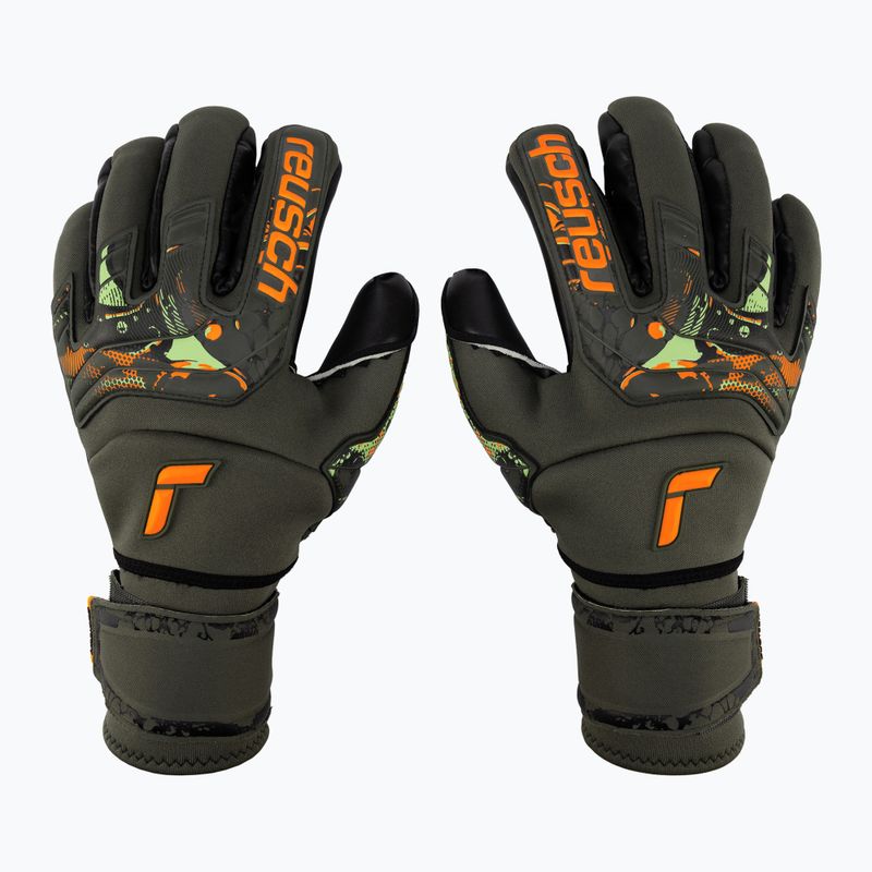 Guanto da portiere Reusch Attrakt Duo Ortho-Tec verde deserto/arancio shocking/nero