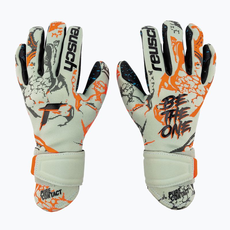 Guanti da portiere per bambini Reusch Pure Contact Fusion verde squalo/arancione shocking