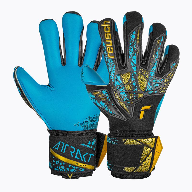 Guanto da portiere Reusch Attrakt Aqua Finger Support nero/oro/acqua