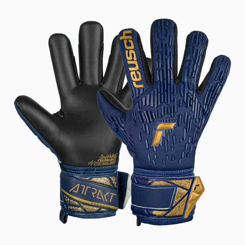 Guanti da portiere per bambini Reusch Attrakt Freegel Silver Junior premium blu/oro/nero