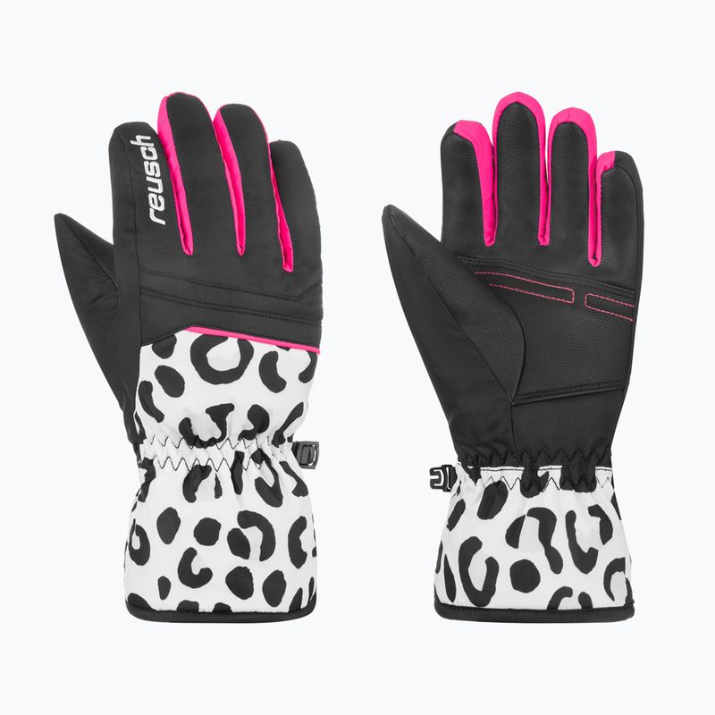 Guanti da sci per bambini Reusch Alan Junior bianco/grigio leopardato