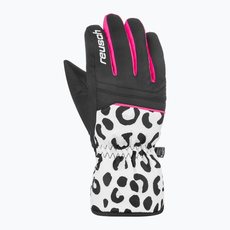 Guanti da sci per bambini Reusch Alan Junior bianco/grigio leopardato 2