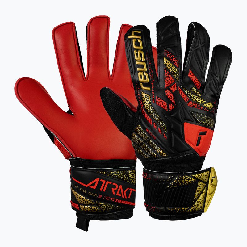 Guanti da portiere Reusch Attrakt Solid nero/oro/rosso fuoco