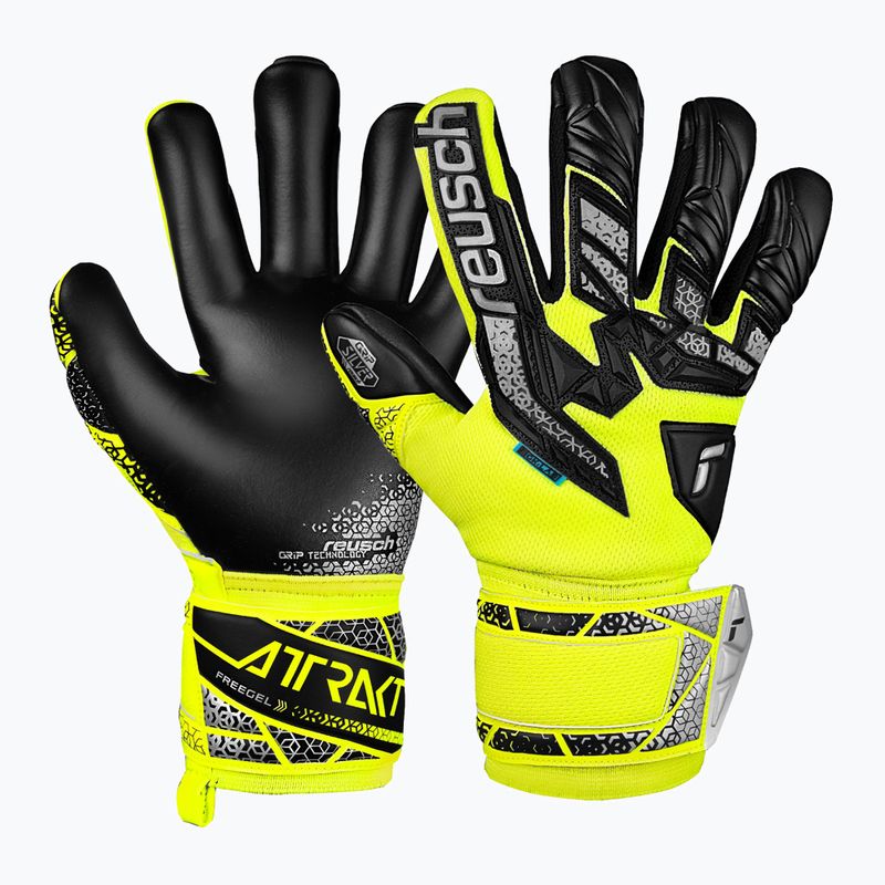 Guanti da portiere per bambini Reusch Attrakt Freegel Silver Junior di sicurezza giallo/argento/nero