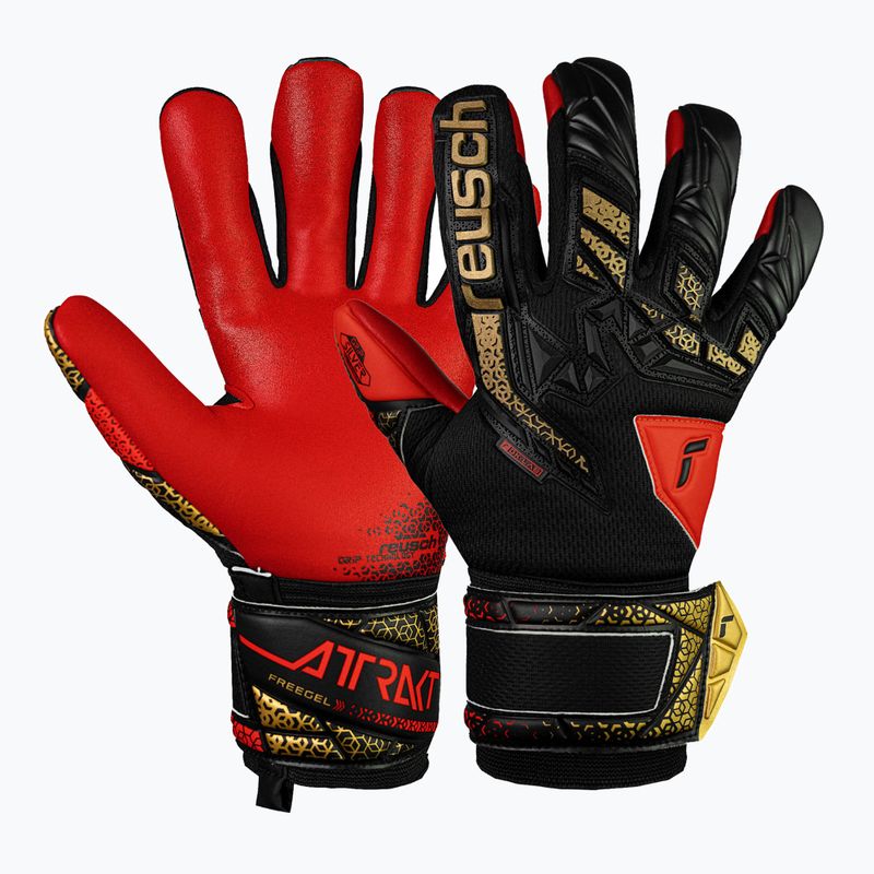 Reusch Attrakt Freegel Silver Junior guanti da portiere per bambini nero/oro/rosso fuoco