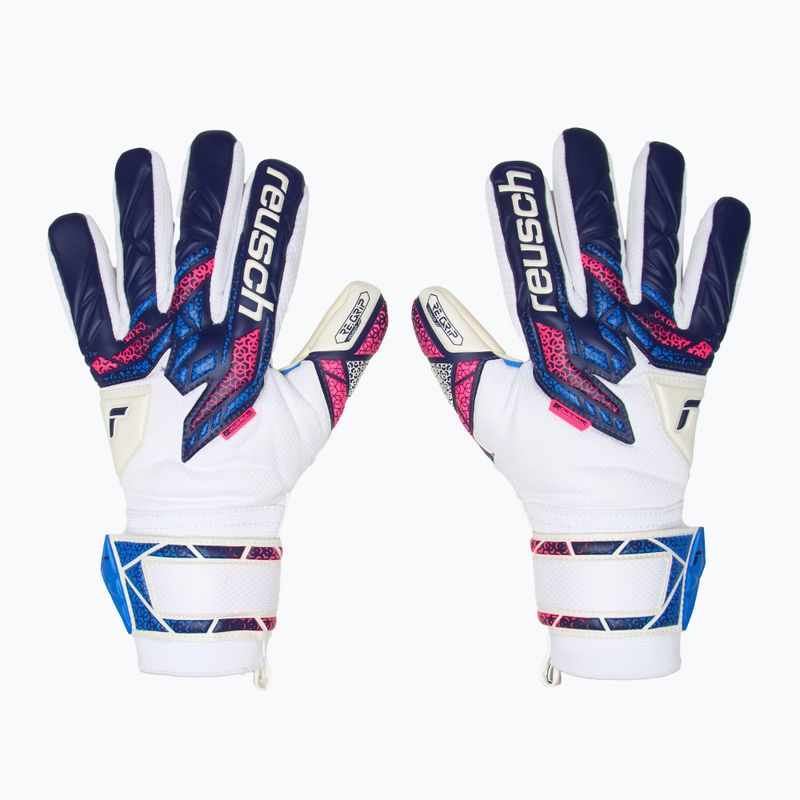 Guanti da portiere per bambini Reusch Attrakt RE:GRIP NC Junior blu/rosa/bianco 2