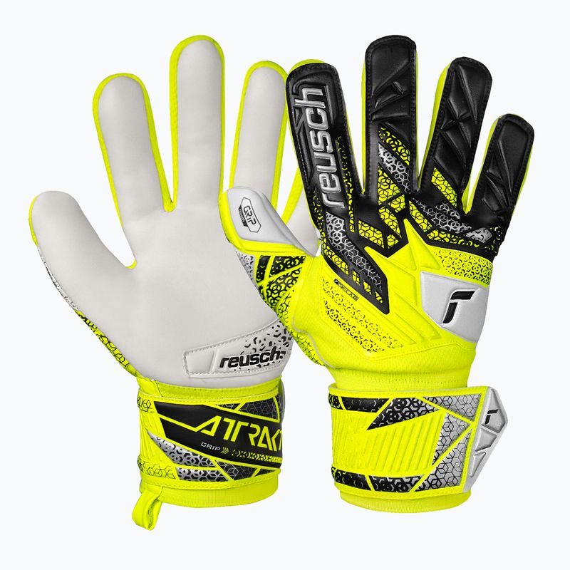 Guanti da portiere per bambini Reusch Attrakt Grip Junior di sicurezza giallo/argento