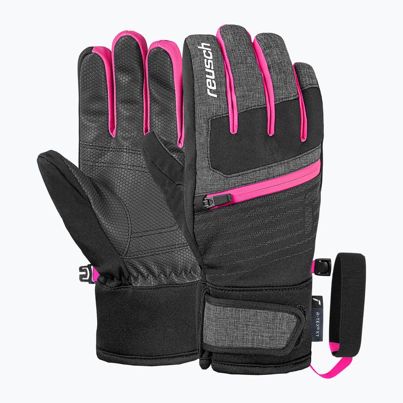 Guanti da sci per bambini Reusch Leo R-Tex XT black/black melange/pink glo