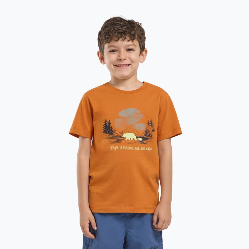 Maglietta Jack Wolfskin da bambino Graphic Cotton T stampa morbida ambra