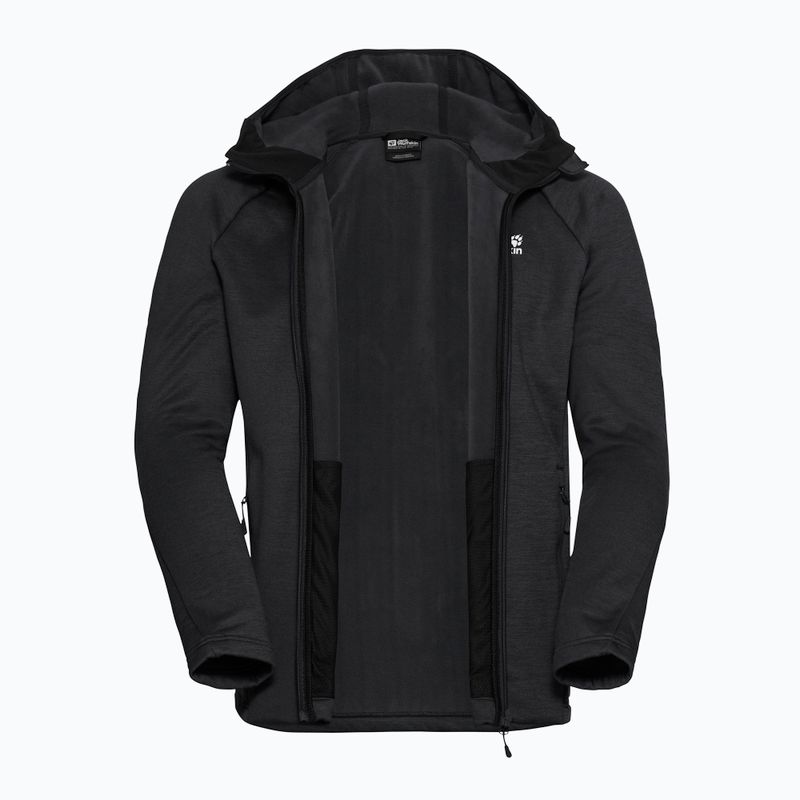 Felpa da trekking da uomo Jack Wolfskin Peak District con cappuccio e cerniera integrale nera 9