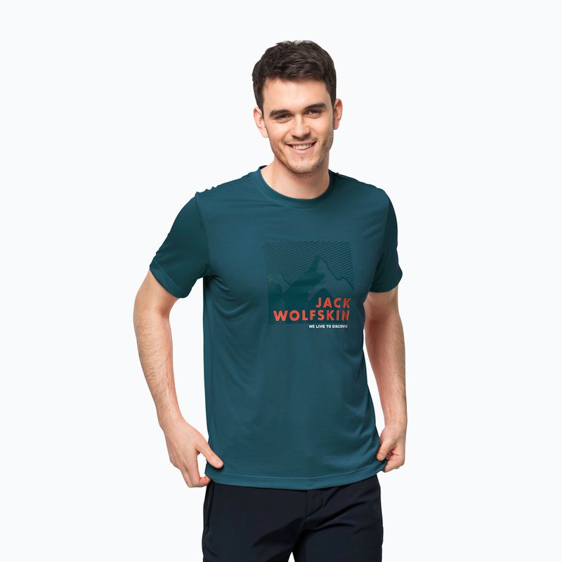 T-shirt Jack Wolfskin Hiking Uomo Graphic blu corallo