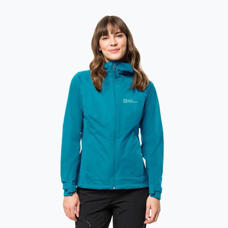 Jack Wolfskin Highest Peak, giacca da pioggia da donna, blu piastrella