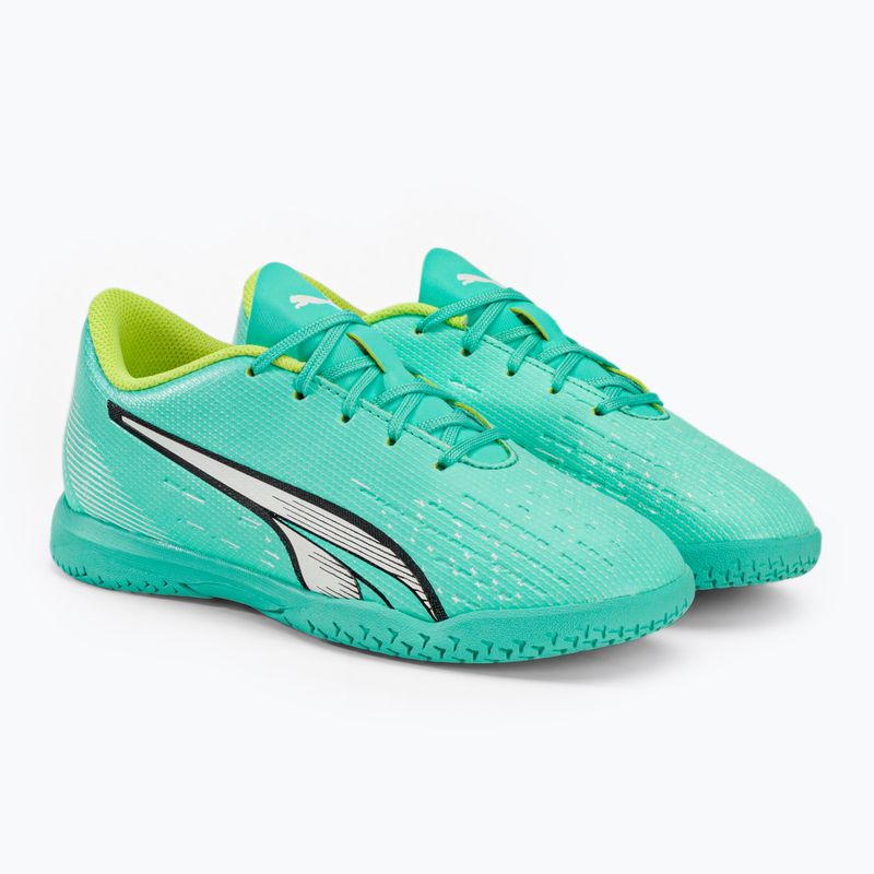 Scarpe da calcio PUMA Ultra Play IT da bambino, color menta piperita elettrica/puma bianca/giallo veloce 4