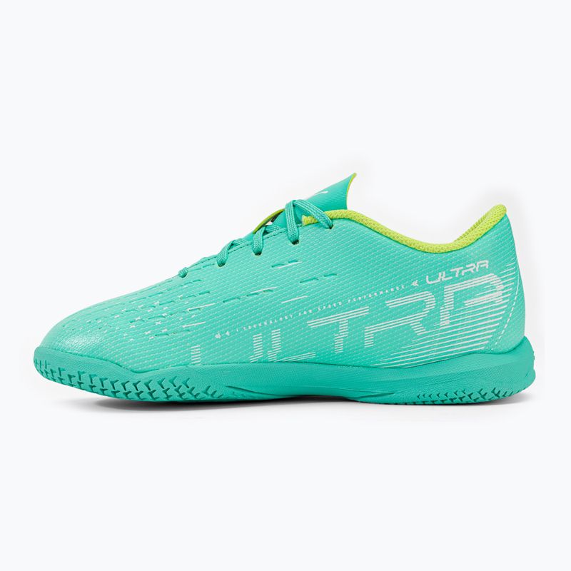 Scarpe da calcio PUMA Ultra Play IT da bambino, color menta piperita elettrica/puma bianca/giallo veloce 9