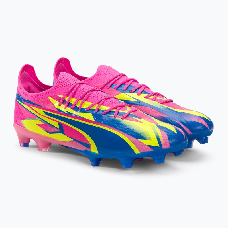 Scarpe da calcio da uomo PUMA Ultra Ultimate Energy FG/AG rosa luminoso/ultra blu/giallo allerta 4