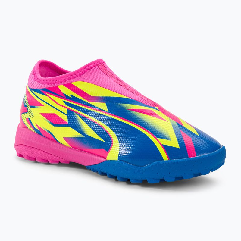 Scarpe da calcio per bambini PUMA Ultra Match LL Energy TT + Mid rosa luminoso/ultra blu/giallo allerta