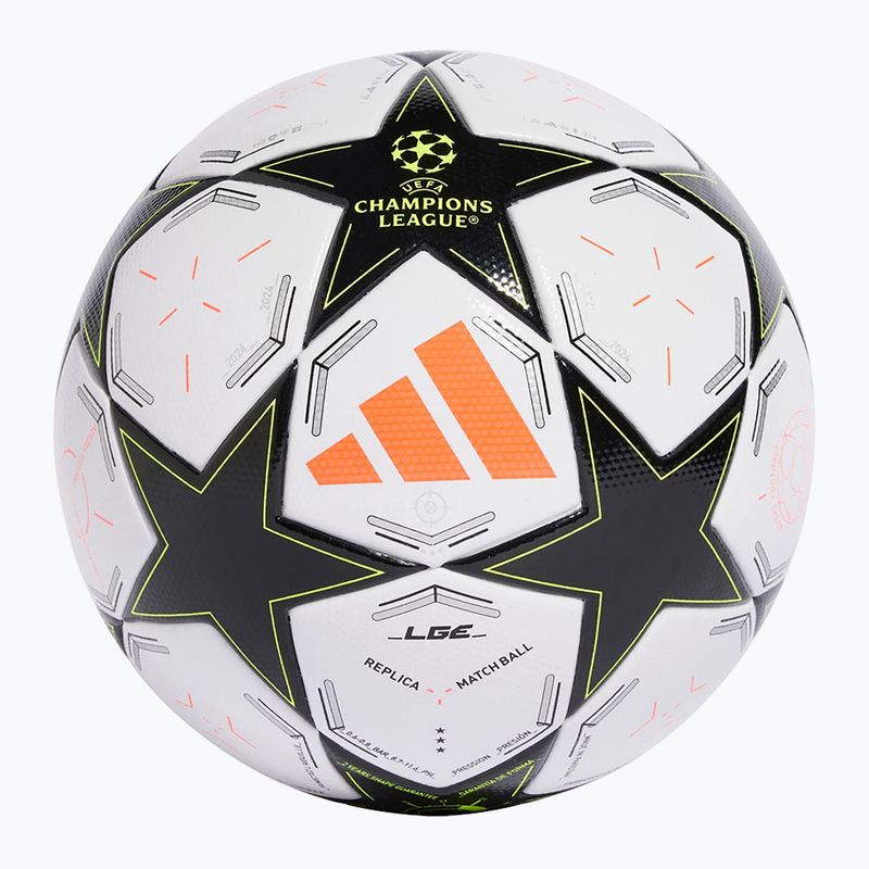 Pallone da calcio adidas UCL Finale League Football Box 24/25 bianco / nero / platino metallico / squadra giallo solare dimensioni 4 2