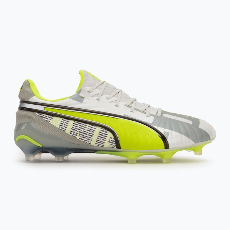 PUMA King Ultimate Forever FG/AG scarpe da calcio da uomo grigio piuma / lime elettrico / puma bianco / grigio chiaro piatto 2