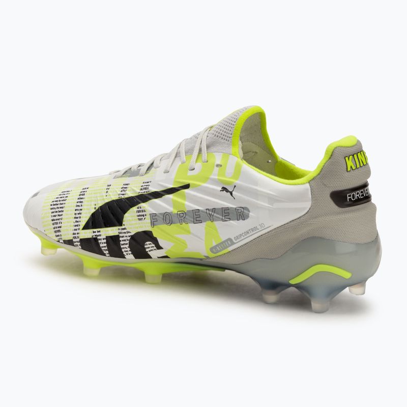 PUMA King Ultimate Forever FG/AG scarpe da calcio da uomo grigio piuma / lime elettrico / puma bianco / grigio chiaro piatto 3