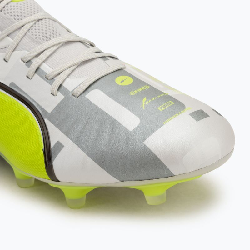 PUMA King Ultimate Forever FG/AG scarpe da calcio da uomo grigio piuma / lime elettrico / puma bianco / grigio chiaro piatto 7