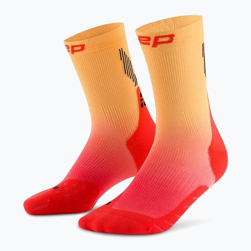 Calze a compressione CEP da uomo Run Edt. Gradient Mid Cut Compression 5.0 rosso/marighe sbiadito