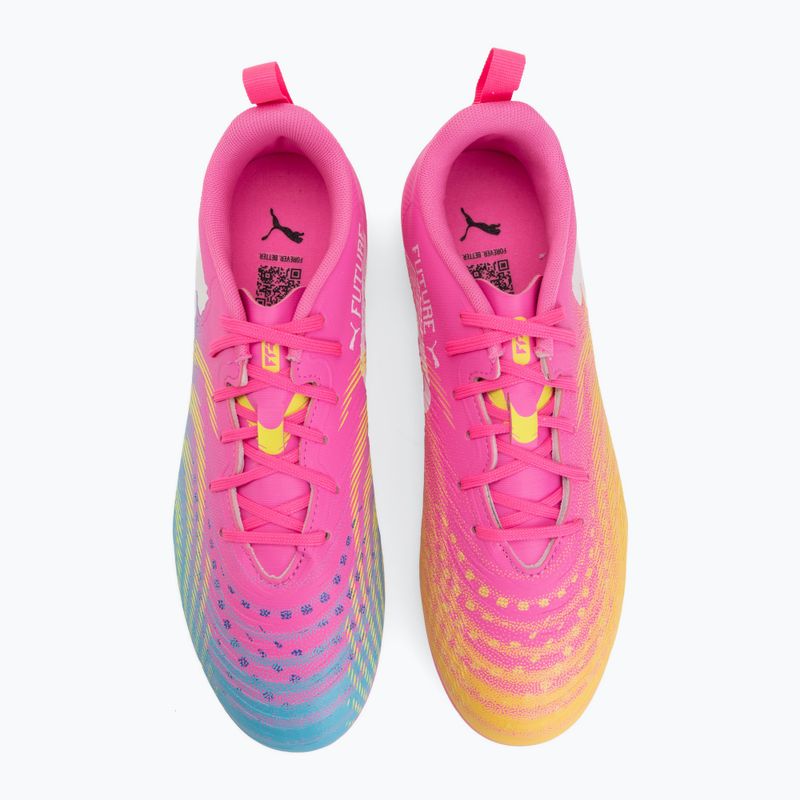 Scarpe da calcio per bambini PUMA Future 9 Play FG/AG Jr poison pink/puma wht/sun stream/bright aqua/puma blk 5
