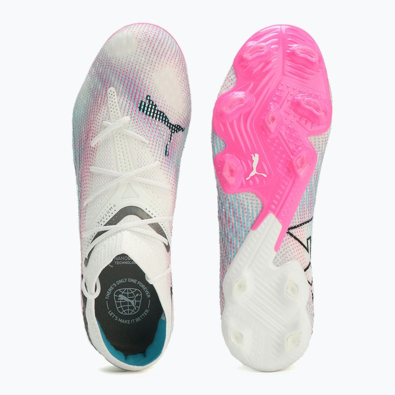 PUMA Future 7 Ultimate Low FG/AG bianco/nero/rosa avvelenata/acqua brillante/nebbia d'argento scarpe da calcio 11