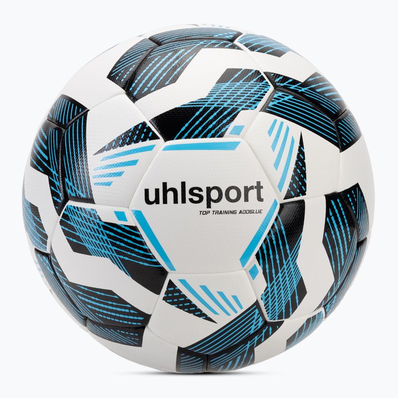 Uhlsport Fairtrade Top Training Addglue calcio bianco/nero/blu fluo taglia 5