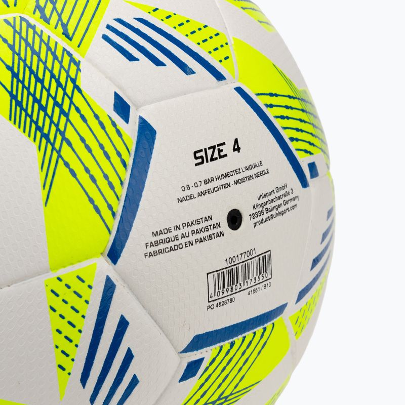 Calcio uhlsport 350 Lite Addglue bianco / giallo fluo / blu scuro dimensioni 4 3