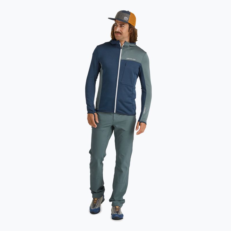 Felpa uomo ORTOVOX Fleece Light Grid con cappuccio oceano profondo 2