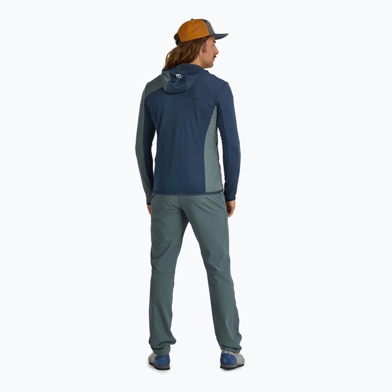 Felpa uomo ORTOVOX Fleece Light Grid con cappuccio oceano profondo 3